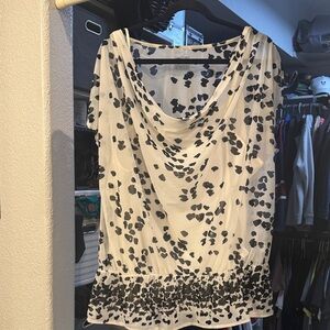 Lane Bryant Black and White Drape Neck Blouse